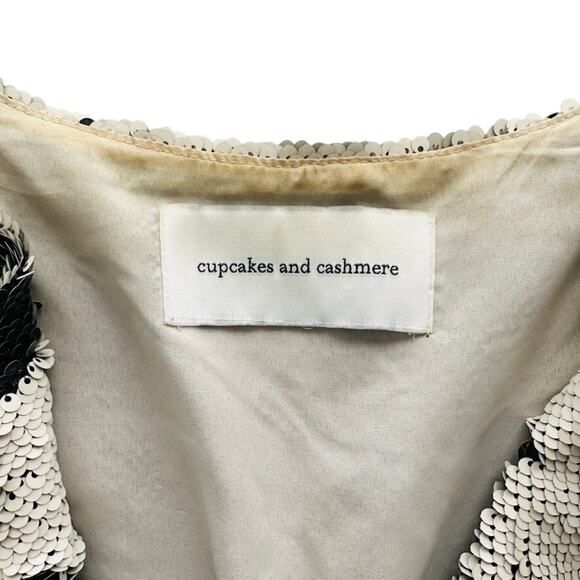 Cupcakes & Cashmere Moto Sequin Jacket Size M Cream Black Reversible Detail - Picture 4 of 8